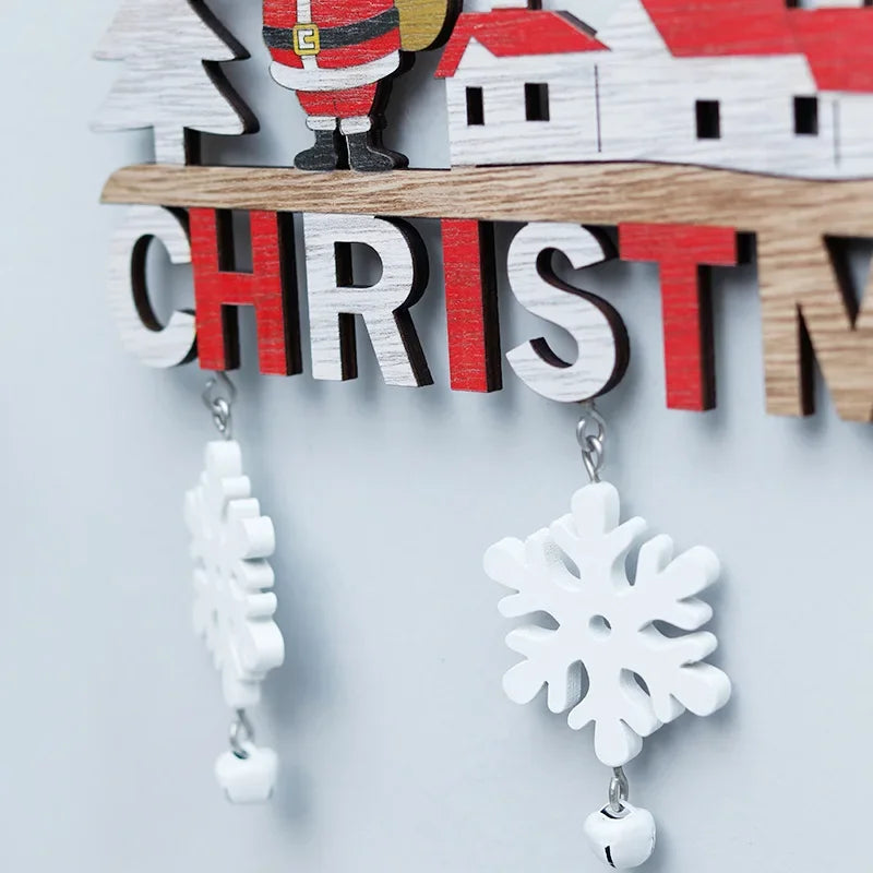 Wooden Christmas Door Decor With Santa & Snowflakes
