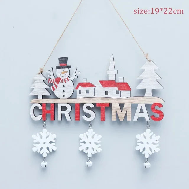 Wooden Christmas Door Decor With Santa & Snowflakes