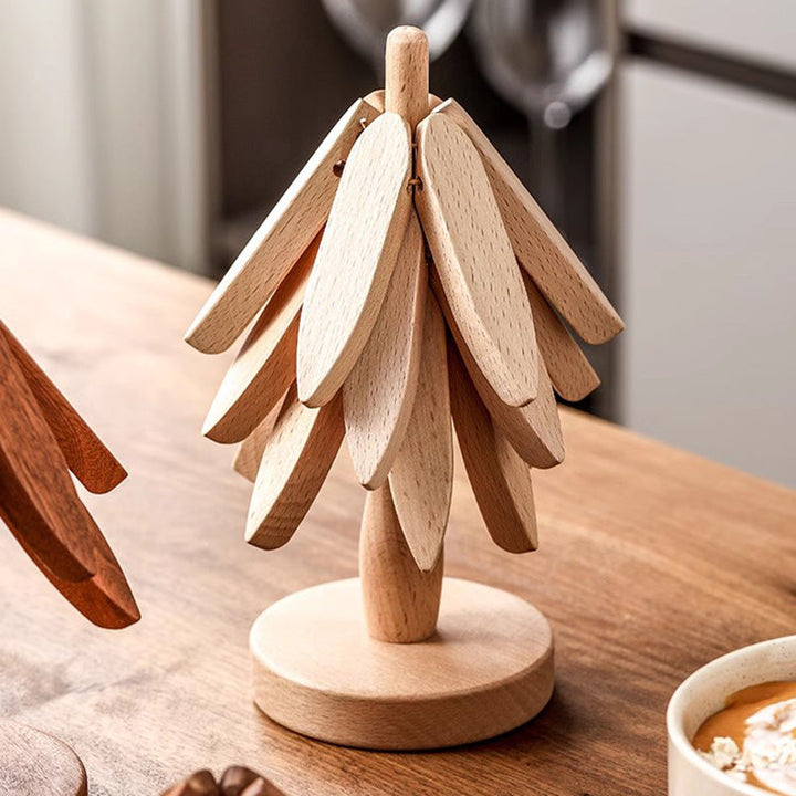 Wooden Folding Tree Coaster Trivet, Walnut & Beech