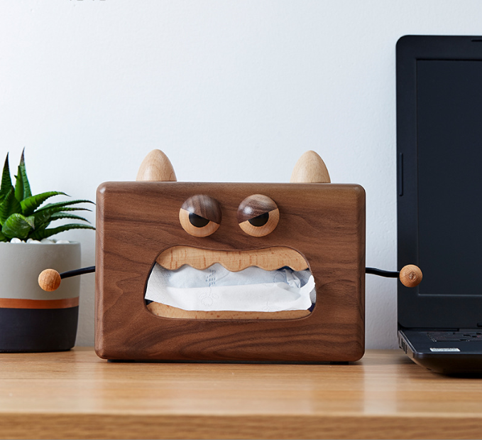 Wooden Monster Tissue Box Cover for Playful Home Decor