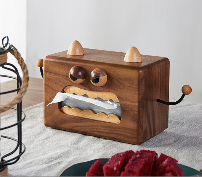 Wooden Monster Tissue Box Cover for Playful Home Decor