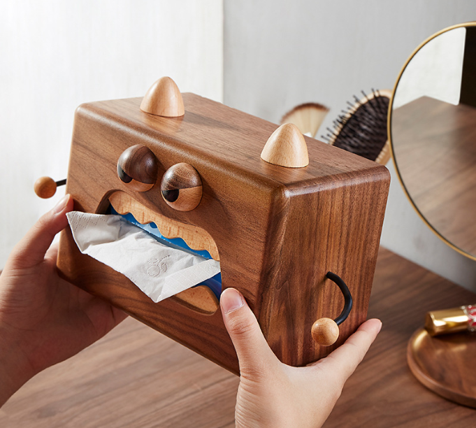Wooden Monster Tissue Box Cover for Playful Home Decor