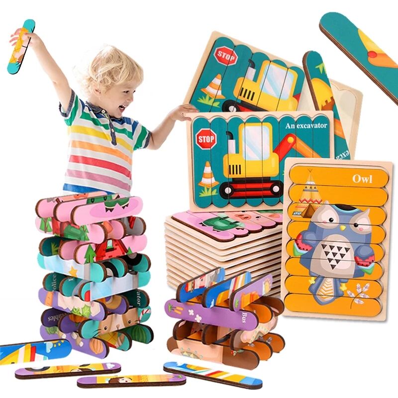 Wooden Strip Puzzle Toy for Screen-Free Learning Play