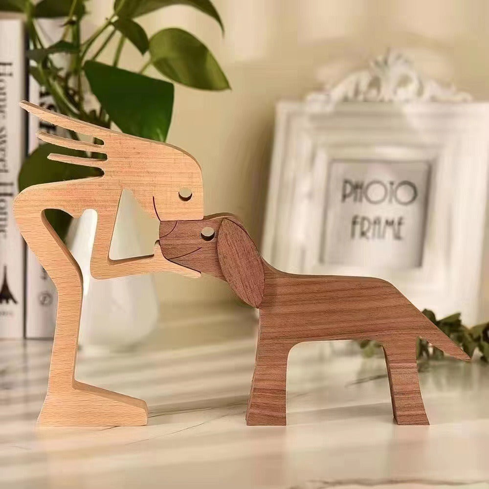 Wooden Dog And Person Ornament | Meaningful Decor