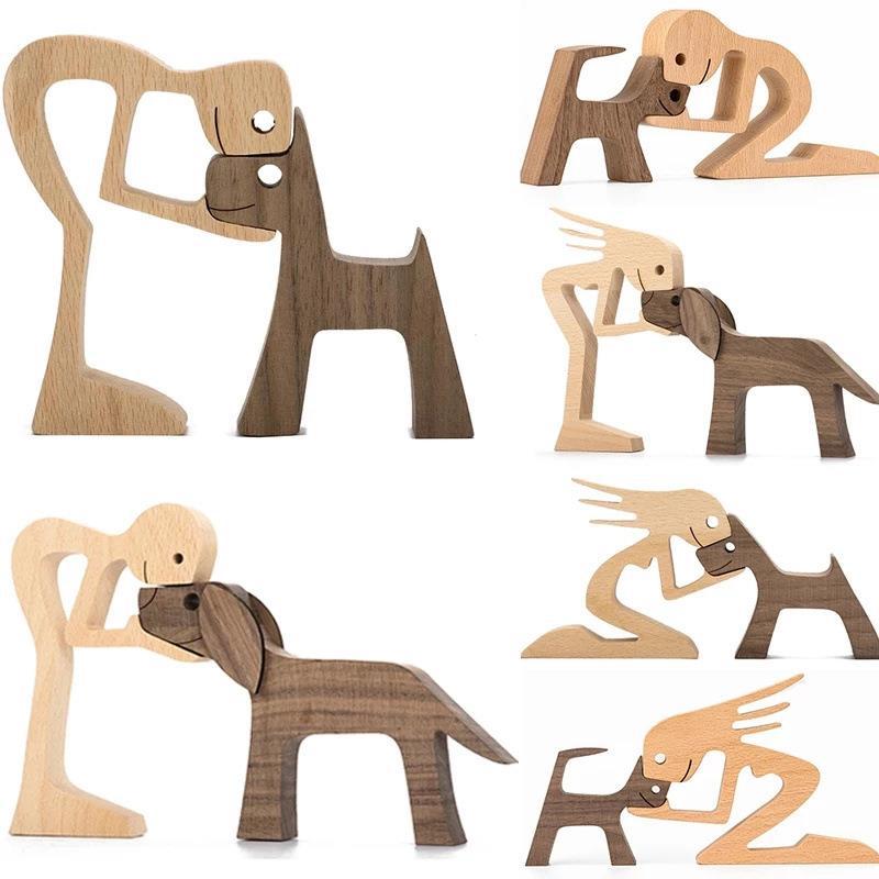 Wooden Dog And Person Ornament | Meaningful Decor