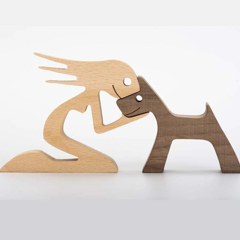 Wooden Dog And Person Ornament | Meaningful Decor