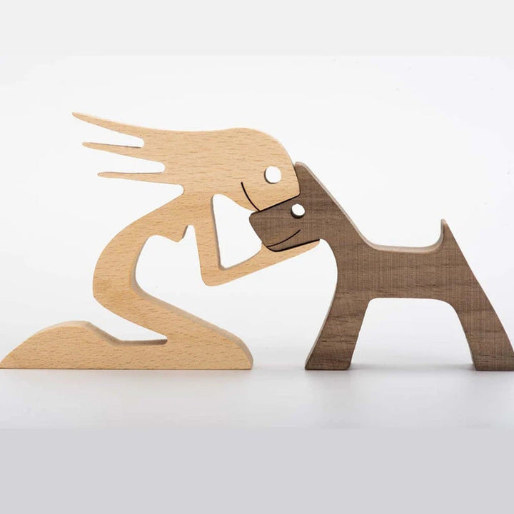 Wooden Dog And Person Ornament | Meaningful Decor