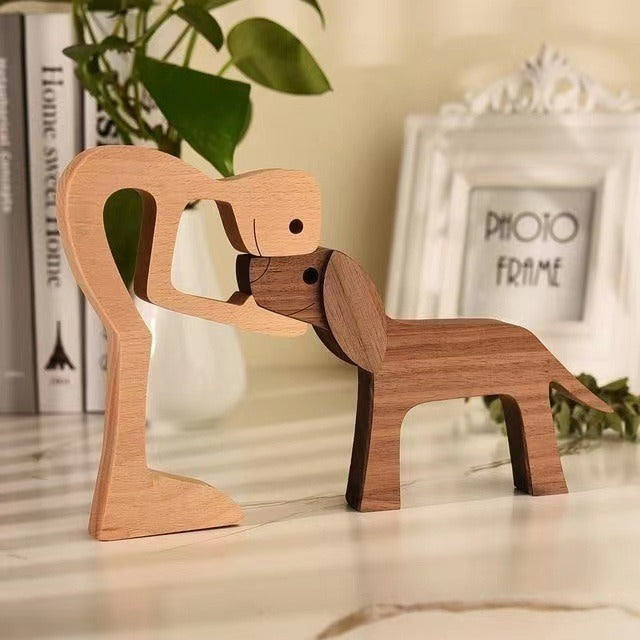 Wooden Dog And Person Ornament | Meaningful Decor