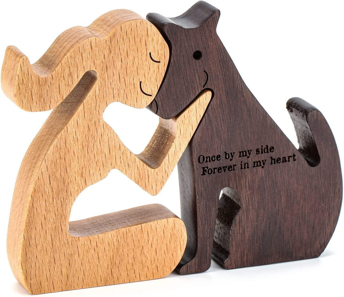 Wooden Dog And Person Ornament | Meaningful Decor