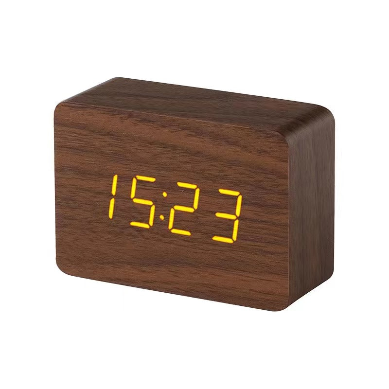 Wooden Digital Alarm Clock with Voice Control & LED Display