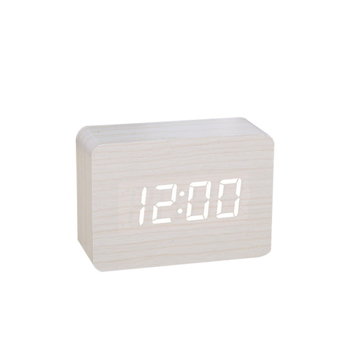 Wooden Digital Alarm Clock with Voice Control & LED Display