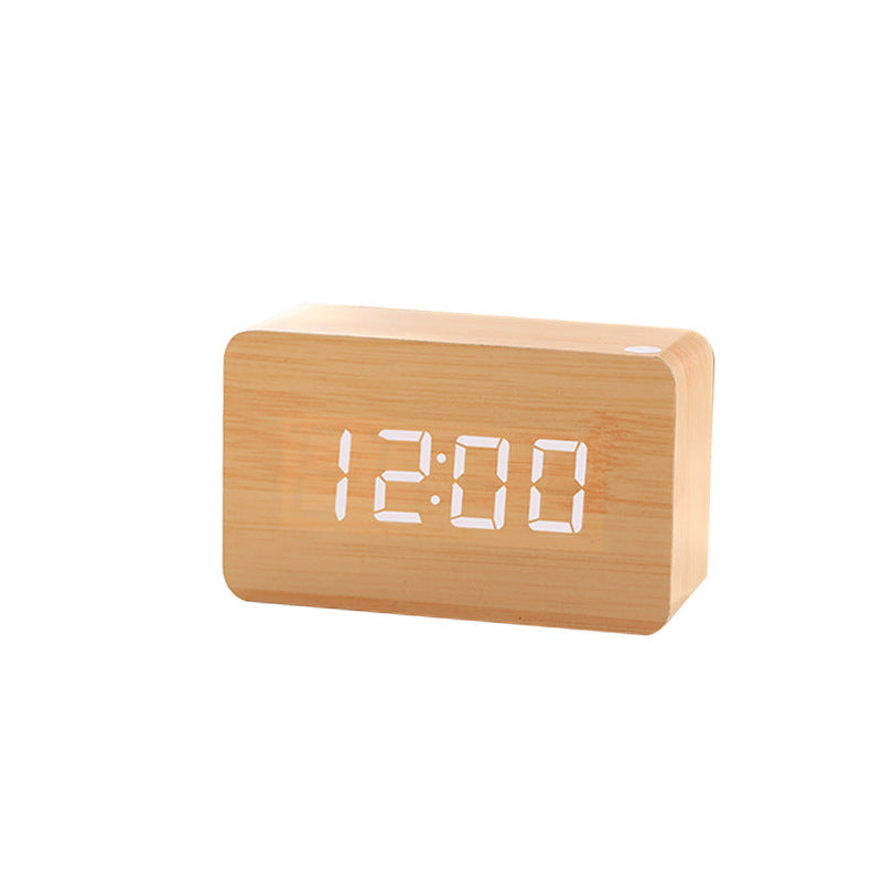 Wooden Digital Alarm Clock with Voice Control & LED Display