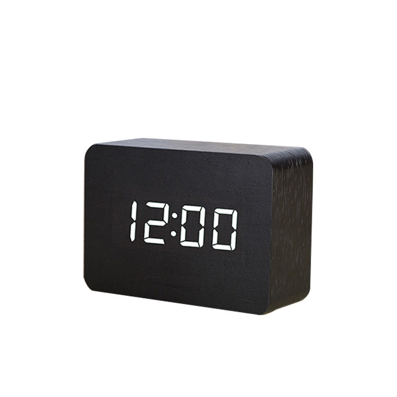 Wooden Digital Alarm Clock with Voice Control & LED Display