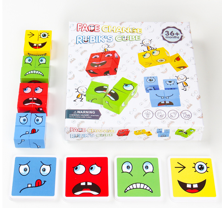 Wooden Face Matching Puzzle Game for Family Table Play