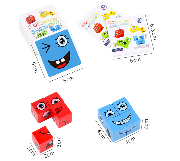 Wooden Face Matching Puzzle Game for Family Table Play