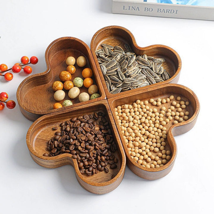 Heart-Shaped Solid Wood Snack Tray for Nuts & Fruit