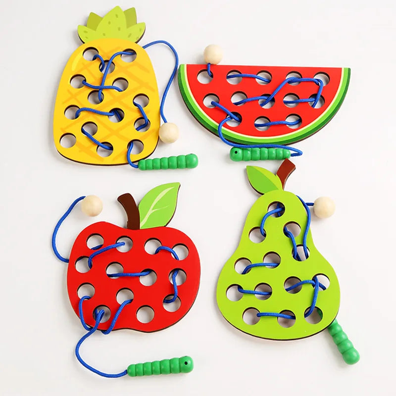 Wooden Fruit Lacing Board Set for Fine-Motor Play