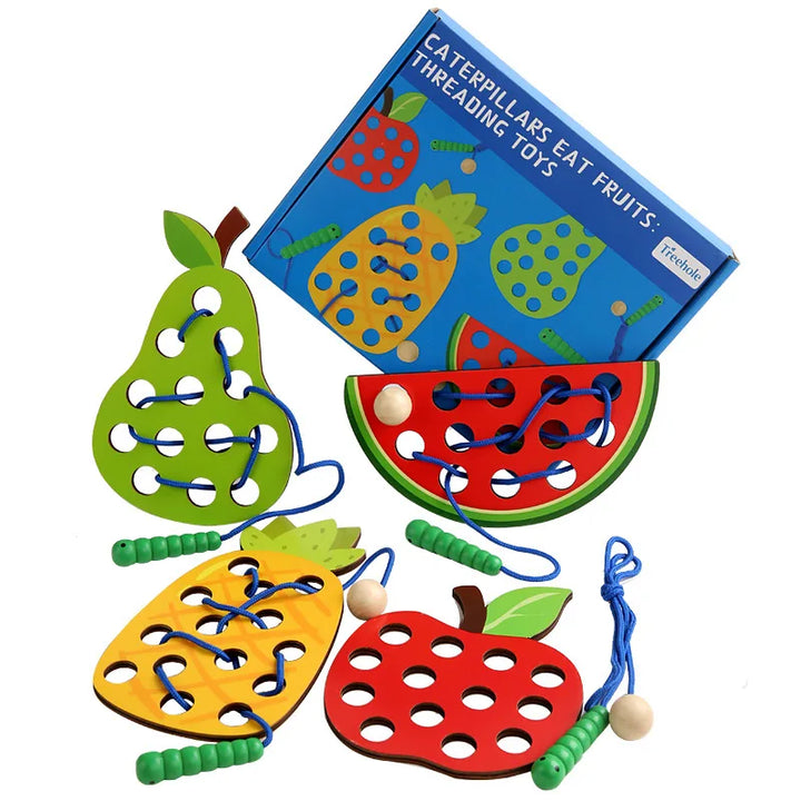 Wooden Fruit Lacing Board Set for Fine-Motor Play