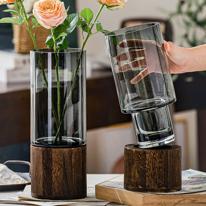 Wooden Glass Vase for Elevated Floral Displays at Home