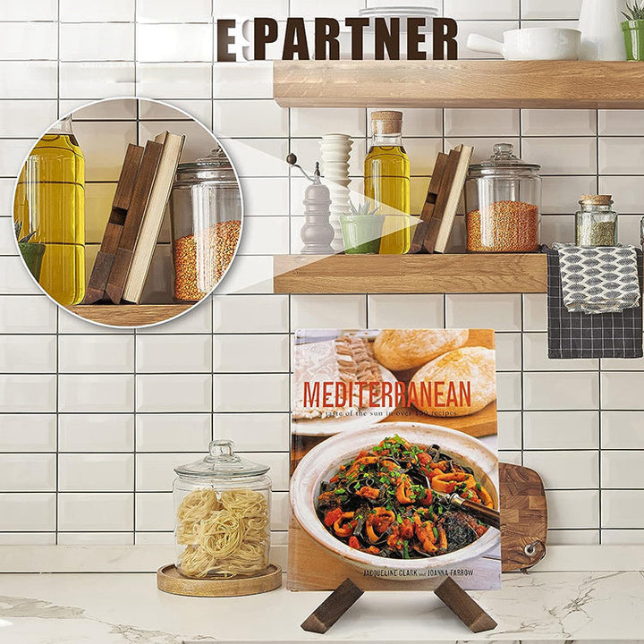Wooden Recipe Rack Stand for Hands-Free Cooking & Display
