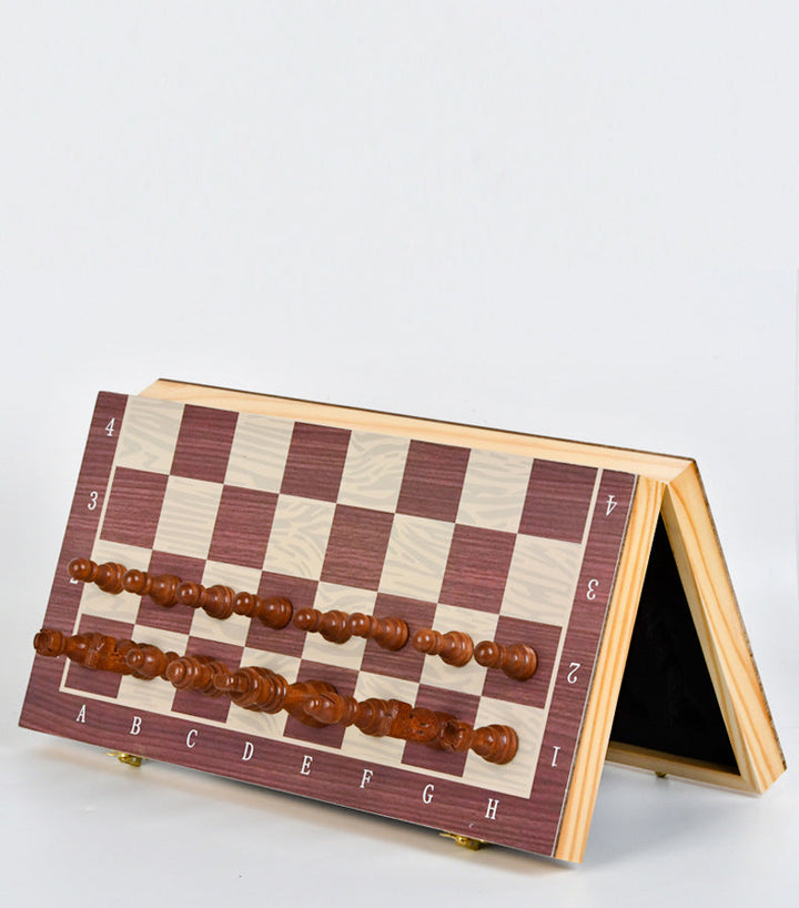 Magnetic Wooden Chess Set with Built-In Checkers Game