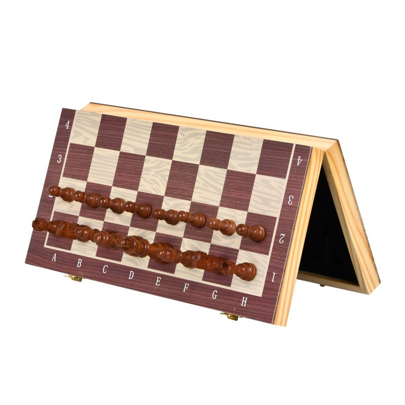 Magnetic Wooden Chess Set with Built-In Checkers Game
