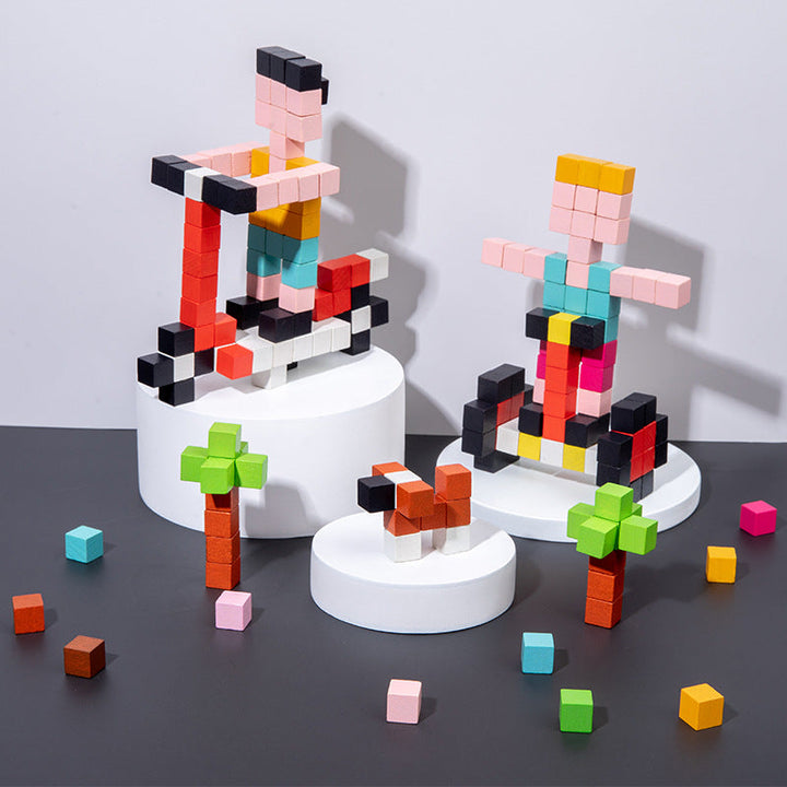 Wooden 3D Mosaic Puzzle Blocks for Screen-Free Play