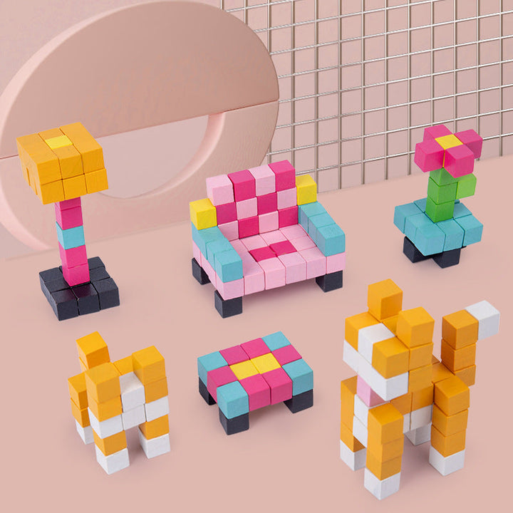 Wooden 3D Mosaic Puzzle Blocks for Screen-Free Play