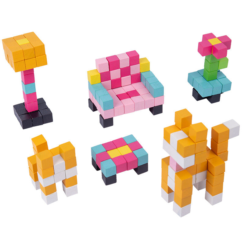 Wooden 3D Mosaic Puzzle Blocks for Screen-Free Play
