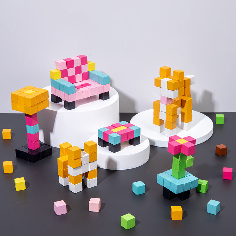 Wooden 3D Mosaic Puzzle Blocks for Screen-Free Play