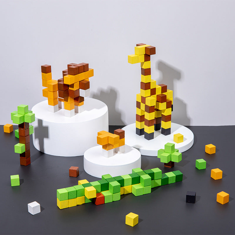 Wooden 3D Mosaic Puzzle Blocks for Screen-Free Play