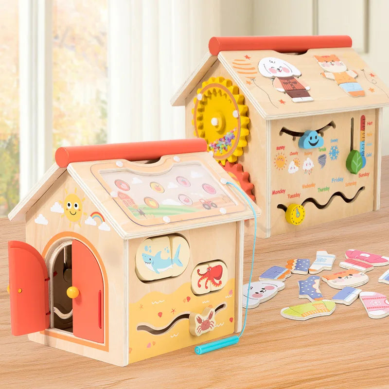 Wooden Activity House Toy for Hands-On Early Learning