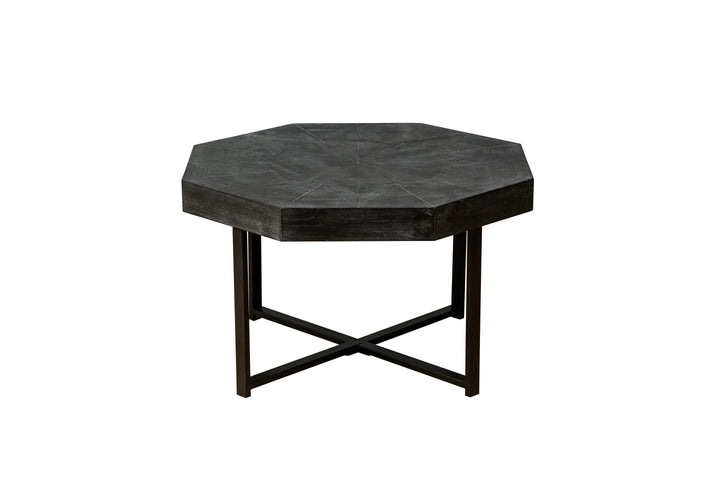 Retro Octagonal Wood Coffee Table, Black Metal Base