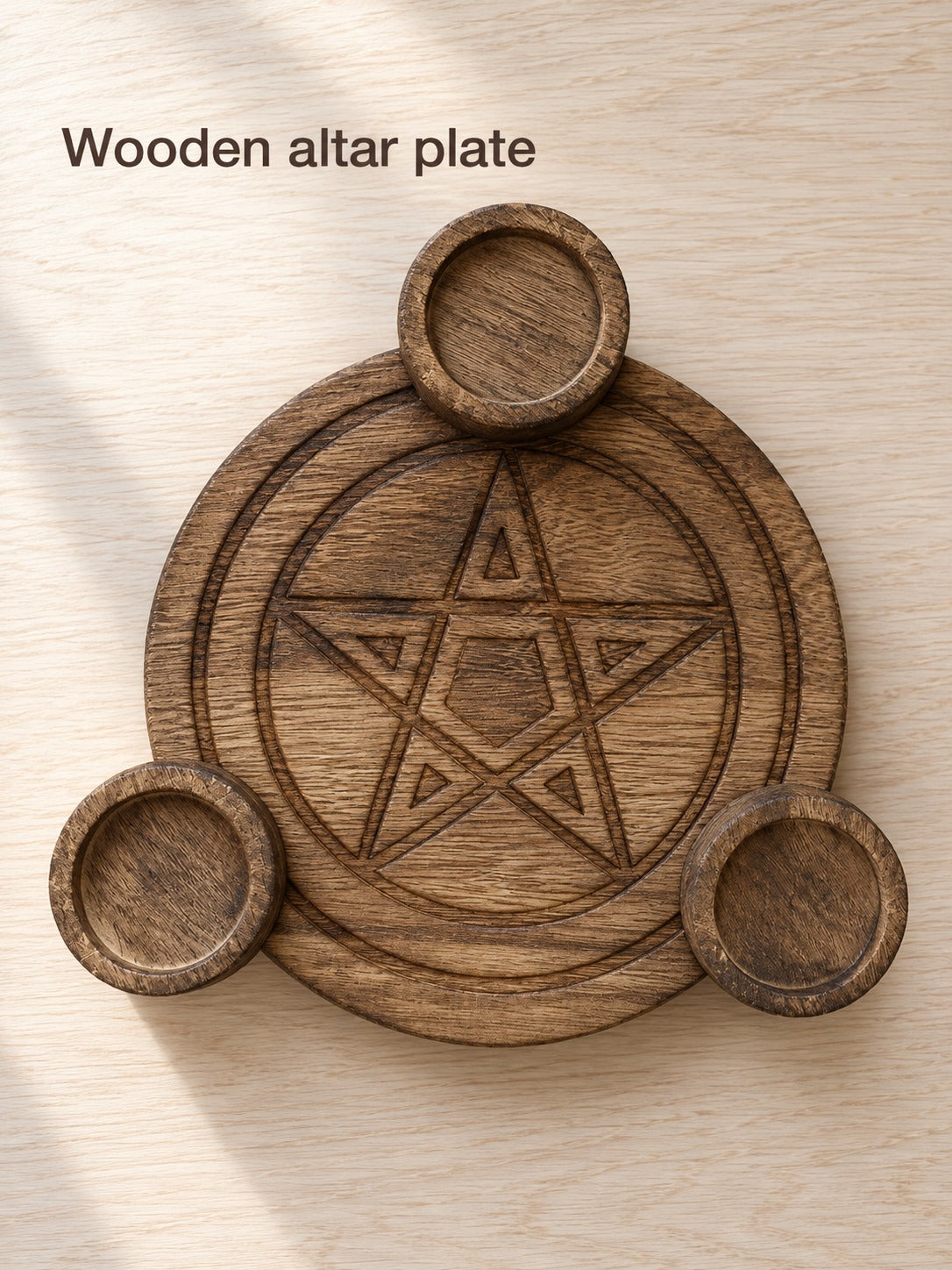 Wooden Pentagram Altar Plate with Tealight Holders