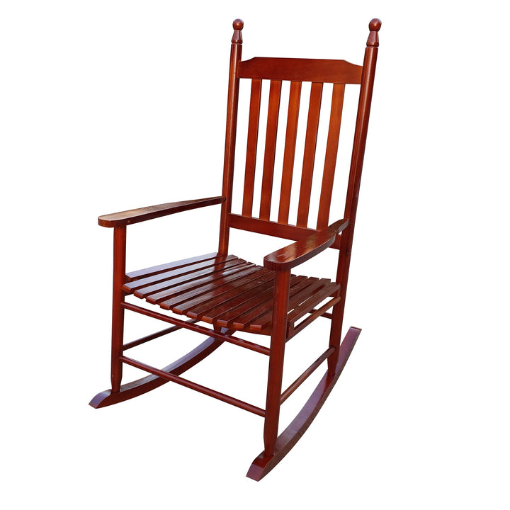 Solid Wood Porch Rocking Chair in Mahogany Brown Finish