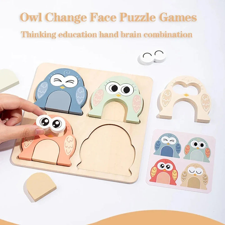 Wooden Owl Puzzle Board for Screen-Free Learning Play