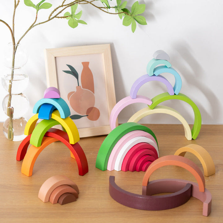 Wooden Rainbow Building Blocks for Color Learning Play