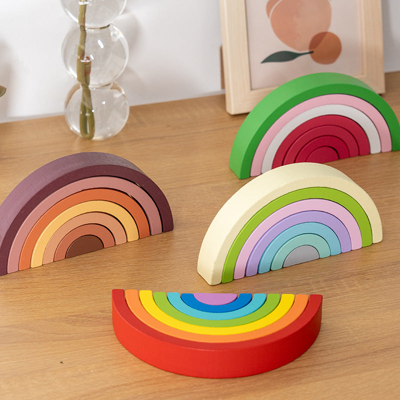 Wooden Rainbow Building Blocks for Color Learning Play