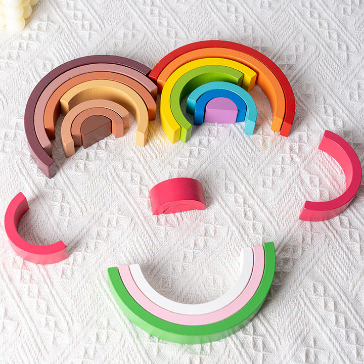 Wooden Rainbow Building Blocks for Color Learning Play