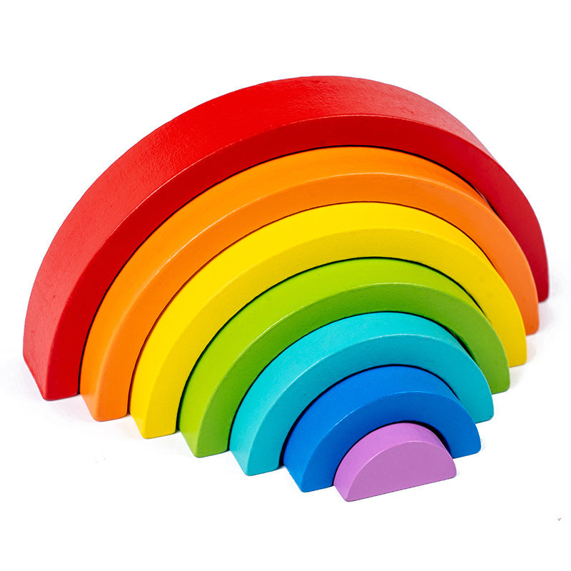 Wooden Rainbow Building Blocks for Color Learning Play