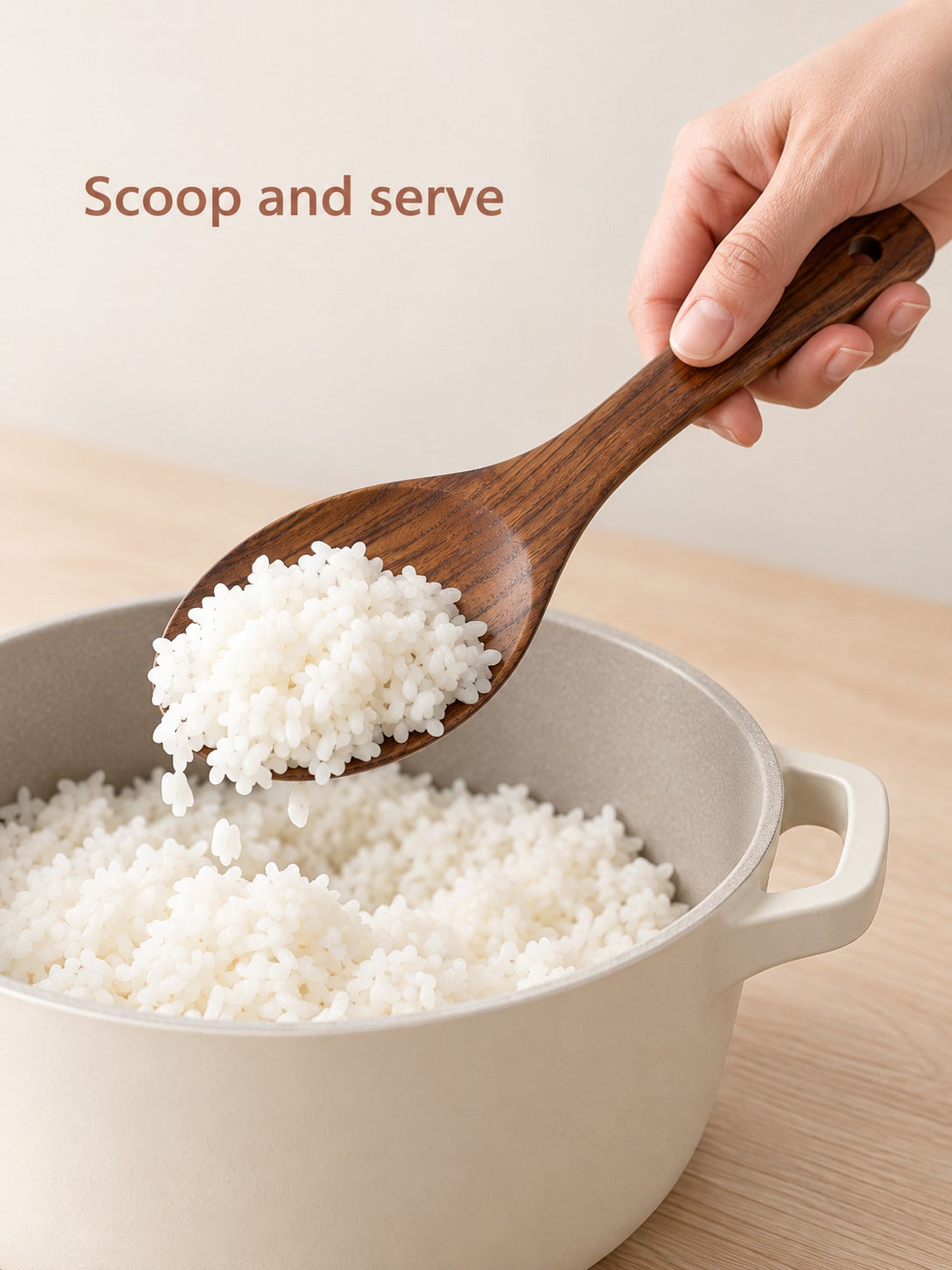 Wooden Rice Spoon for Non-Stick Pots and Fluffy Rice