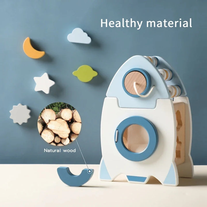 Wooden Rocket Activity Toy for Hands-On Learning Play