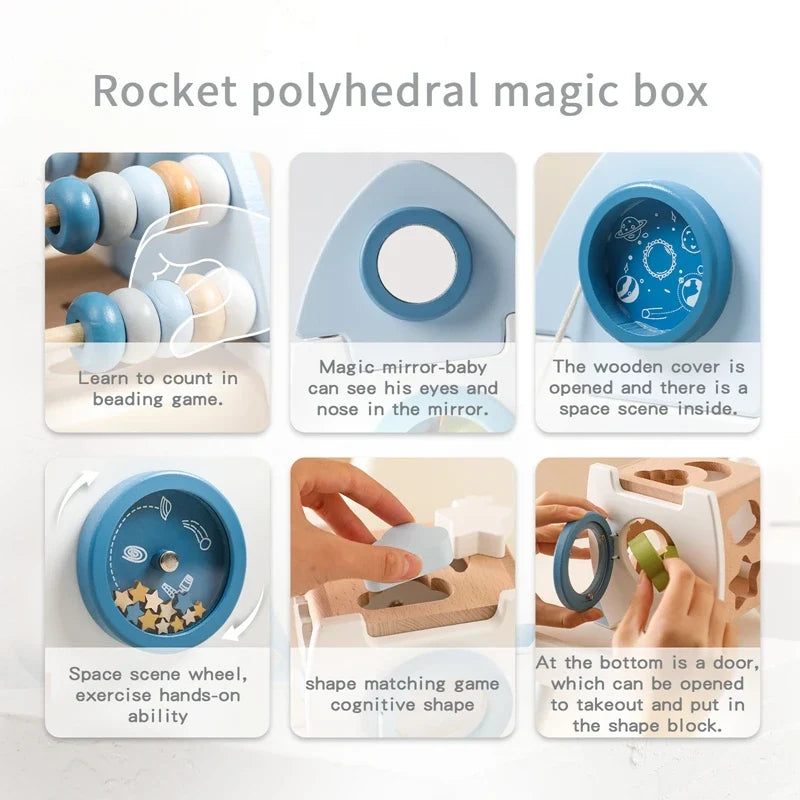 Wooden Rocket Activity Toy for Hands-On Learning Play