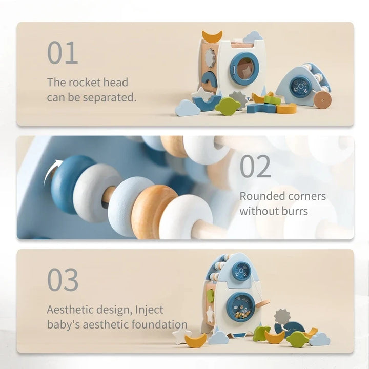 Wooden Rocket Activity Toy for Hands-On Learning Play