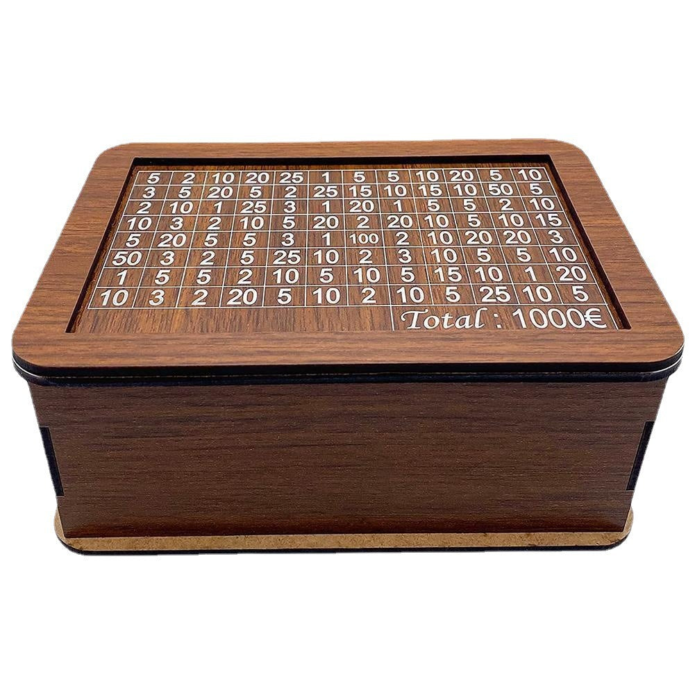 Wooden Savings Money Box with €1,000 Progress Tracker
