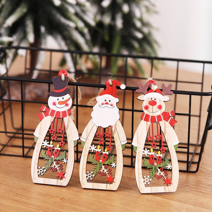 Wooden Christmas Ornaments Set of 3 Rustic Holiday Decor