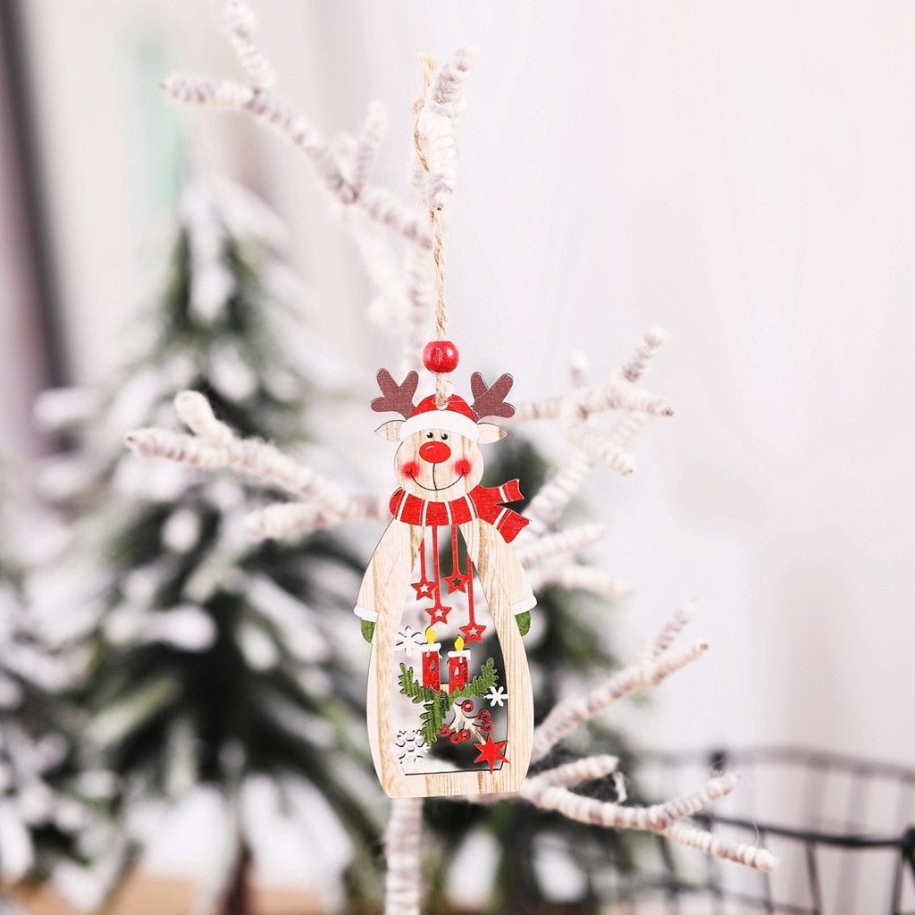 Wooden Christmas Ornaments Set of 3 Rustic Holiday Decor