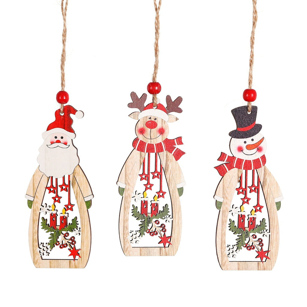 Wooden Christmas Ornaments Set of 3 Rustic Holiday Decor