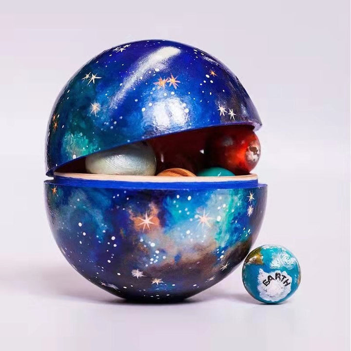 Wooden Solar System Model With Galaxy Display Decor