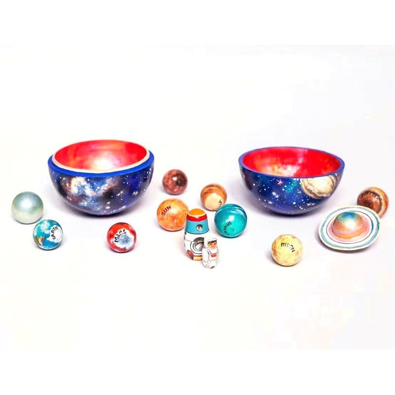 Wooden Solar System Model With Galaxy Display Decor